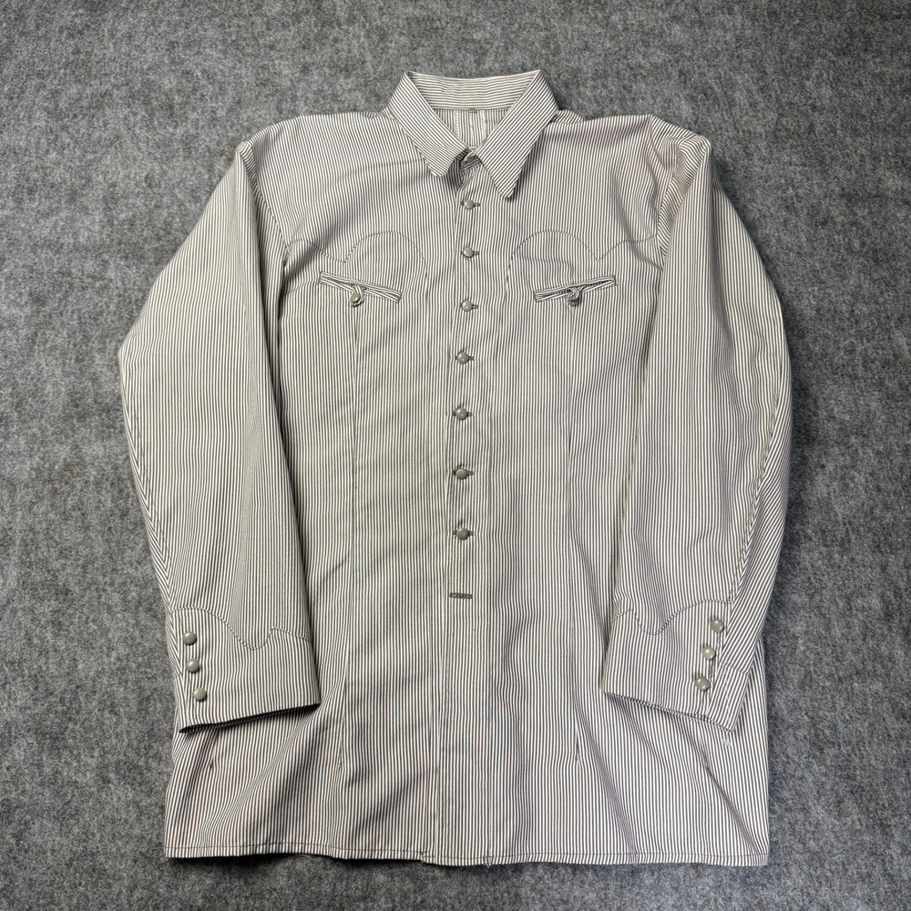 Sasseria Garcia Western Shirt Mens L Gray Stripe Pearl Snap Button Up
